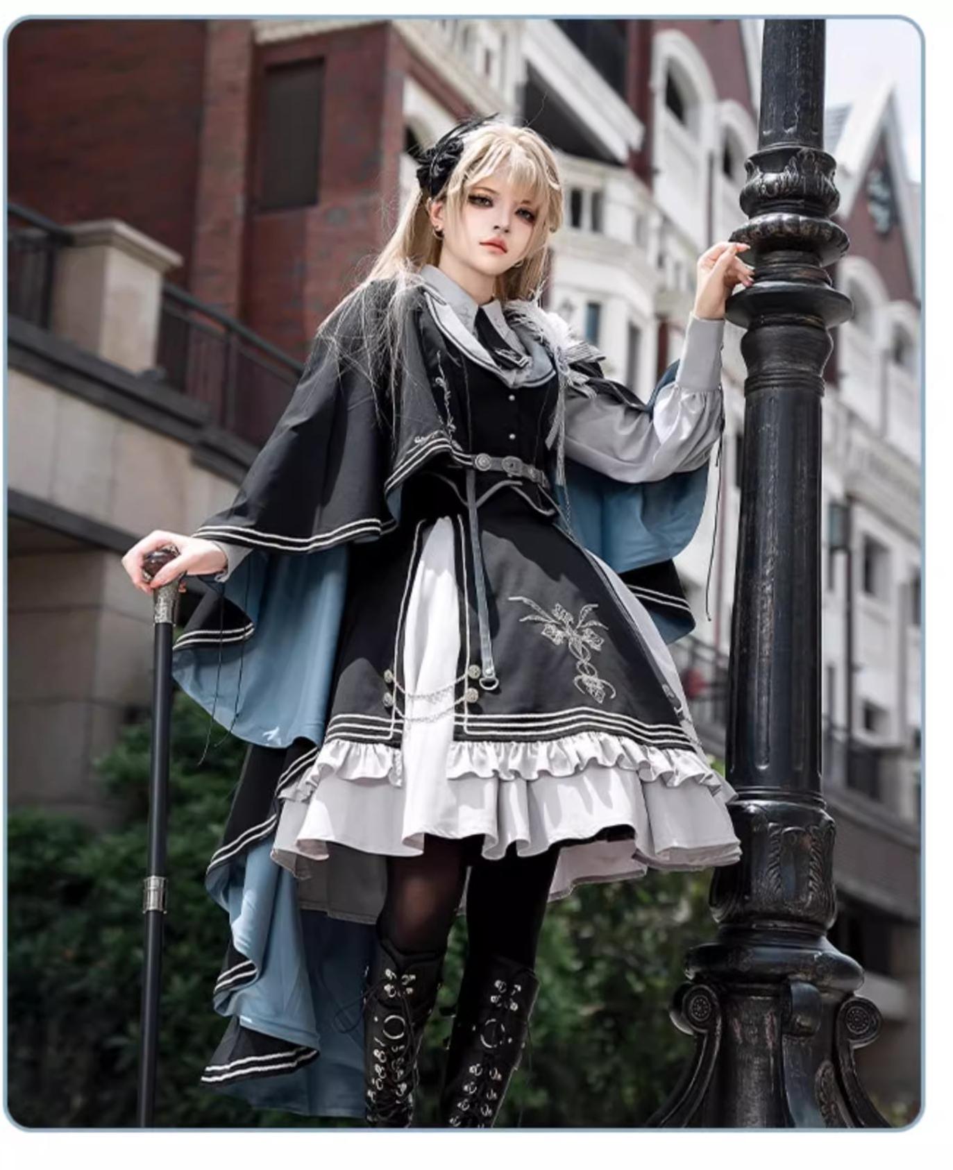 CHUNLV LOLITA - Dark Night Contract - Blue Military Lolita Dress Suit Skirt Elegant OP Cape