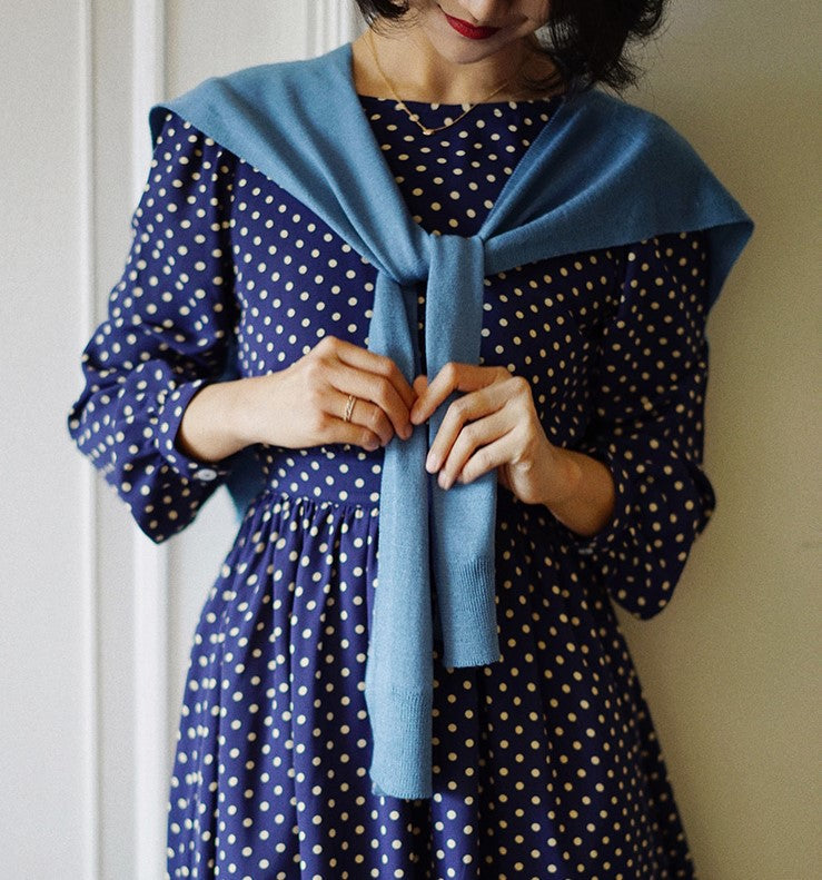 Lapis navy blue polka dot vintage dress