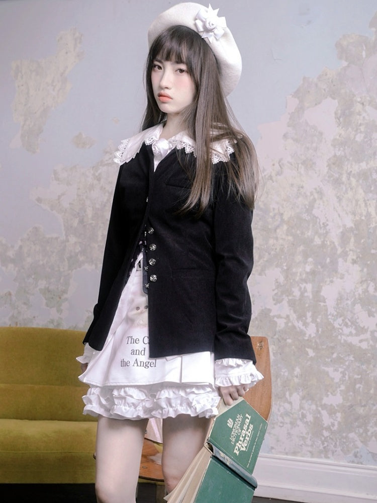 Sailor Collar Rose Button Jacquard Jacket【s0000003813】