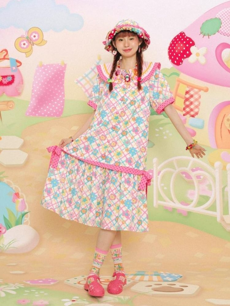 Flower Print Short-sleeved Summer Dress【s0000003092】