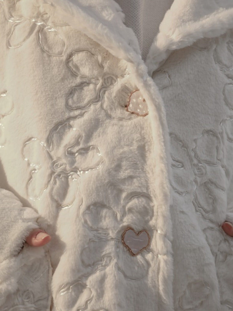 Embroidery Flower Lace Faux Fur Long Coat【s0000003855】