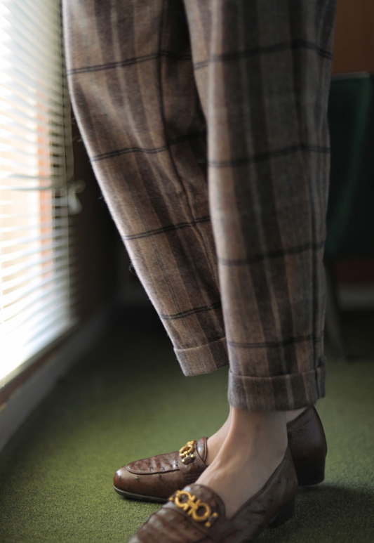 British plaid cropped wool pants