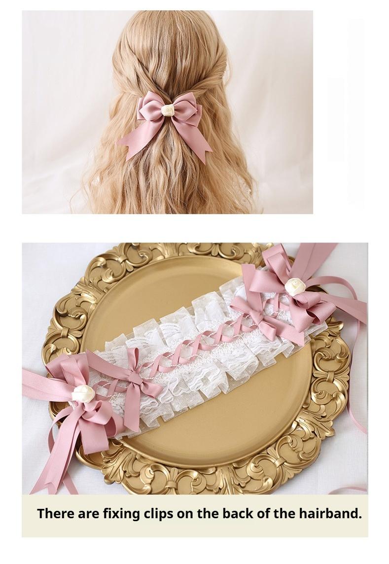 Xiaogui - Ivory & Pink Sweet Lolita Headdress Bridal Lace Headwear