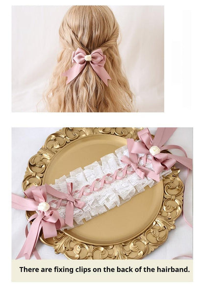 Xiaogui - Ivory & Pink Sweet Lolita Headdress Bridal Lace Headwear