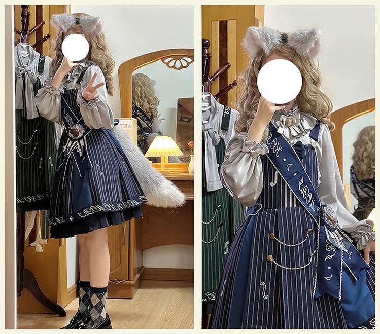 Forest Fluorescent Carps - Classic Lolita Salopette Set Violin Preppy Style Dress