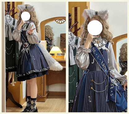 Forest Fluorescent Carps - Classic Lolita Salopette Set Violin Preppy Style Dress