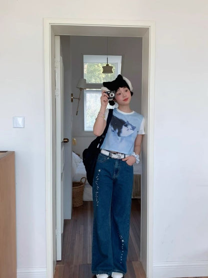 Shoulder Skinny Sweet Cool Girl Short T-Shirt【s0000007710】