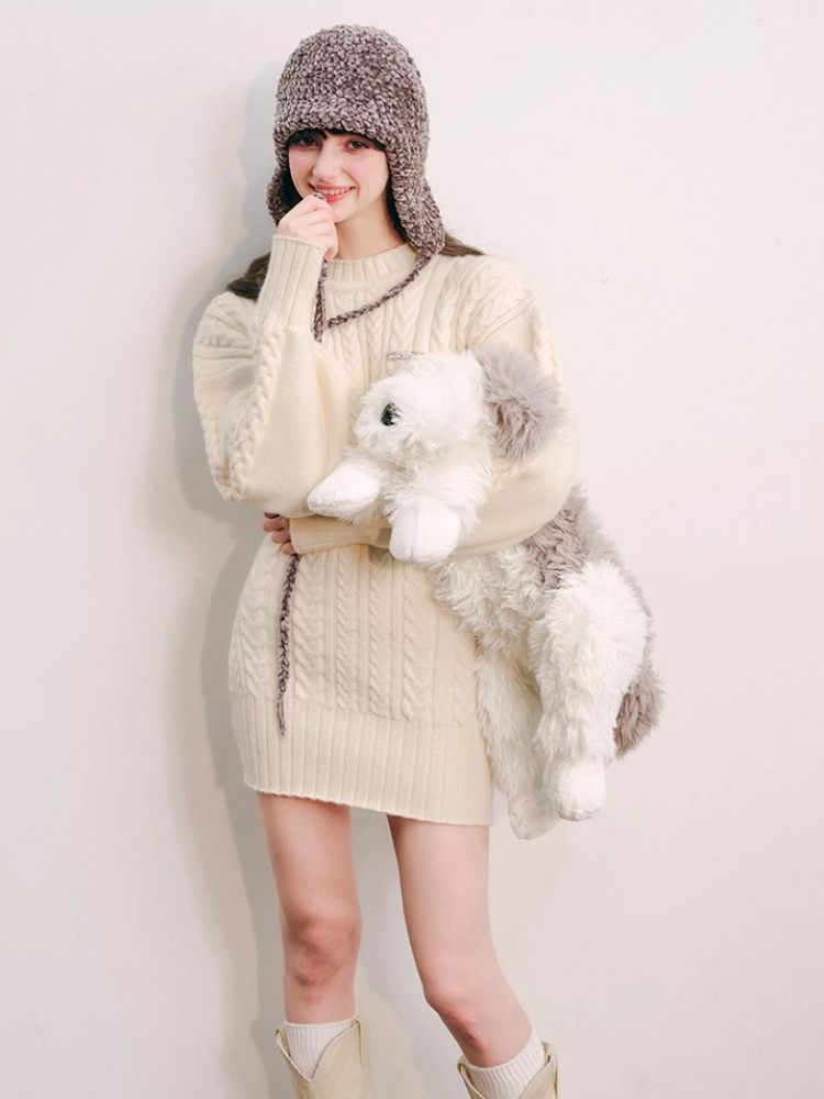 Warm Plush Slim Waisted Long Sleeve Knit Dress【s0000004441】