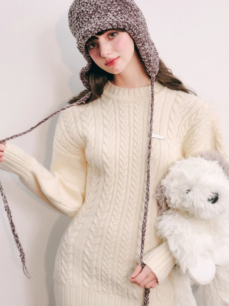 Warm Plush Slim Waisted Long Sleeve Knit Dress【s0000004441】