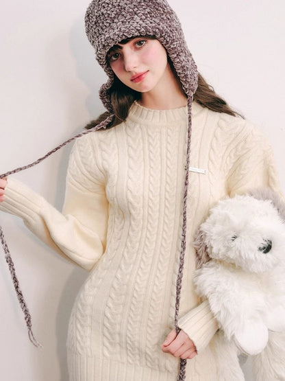 Warm Plush Slim Waisted Long Sleeve Knit Dress【s0000004441】