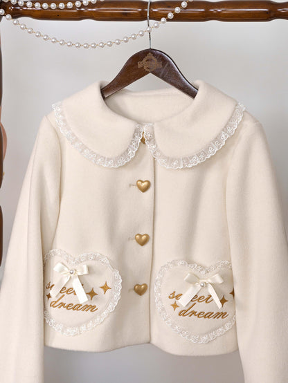 Dream Magic Box - Milk Puff - Winter Fleece-lined Sweet Lolita Coat, Detachable Collar