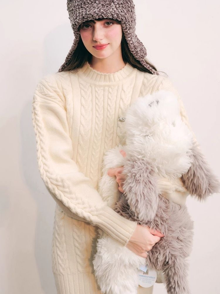 Warm Plush Slim Waisted Long Sleeve Knit Dress【s0000004441】