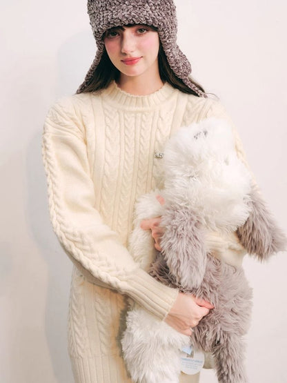 Warm Plush Slim Waisted Long Sleeve Knit Dress【s0000004441】