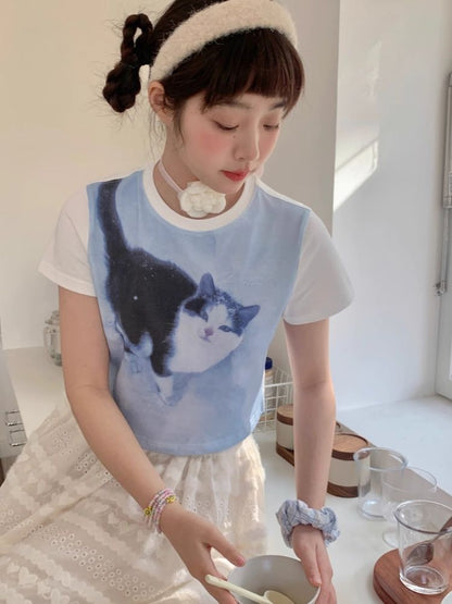 Shoulder Skinny Sweet Cool Girl Short T-Shirt【s0000007710】