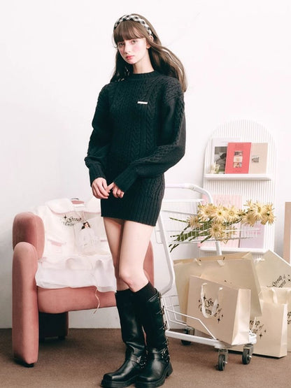 Warm Plush Slim Waisted Long Sleeve Knit Dress【s0000004441】