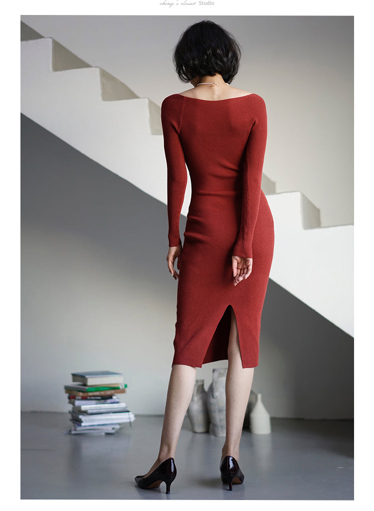 Lady's slim knit dress