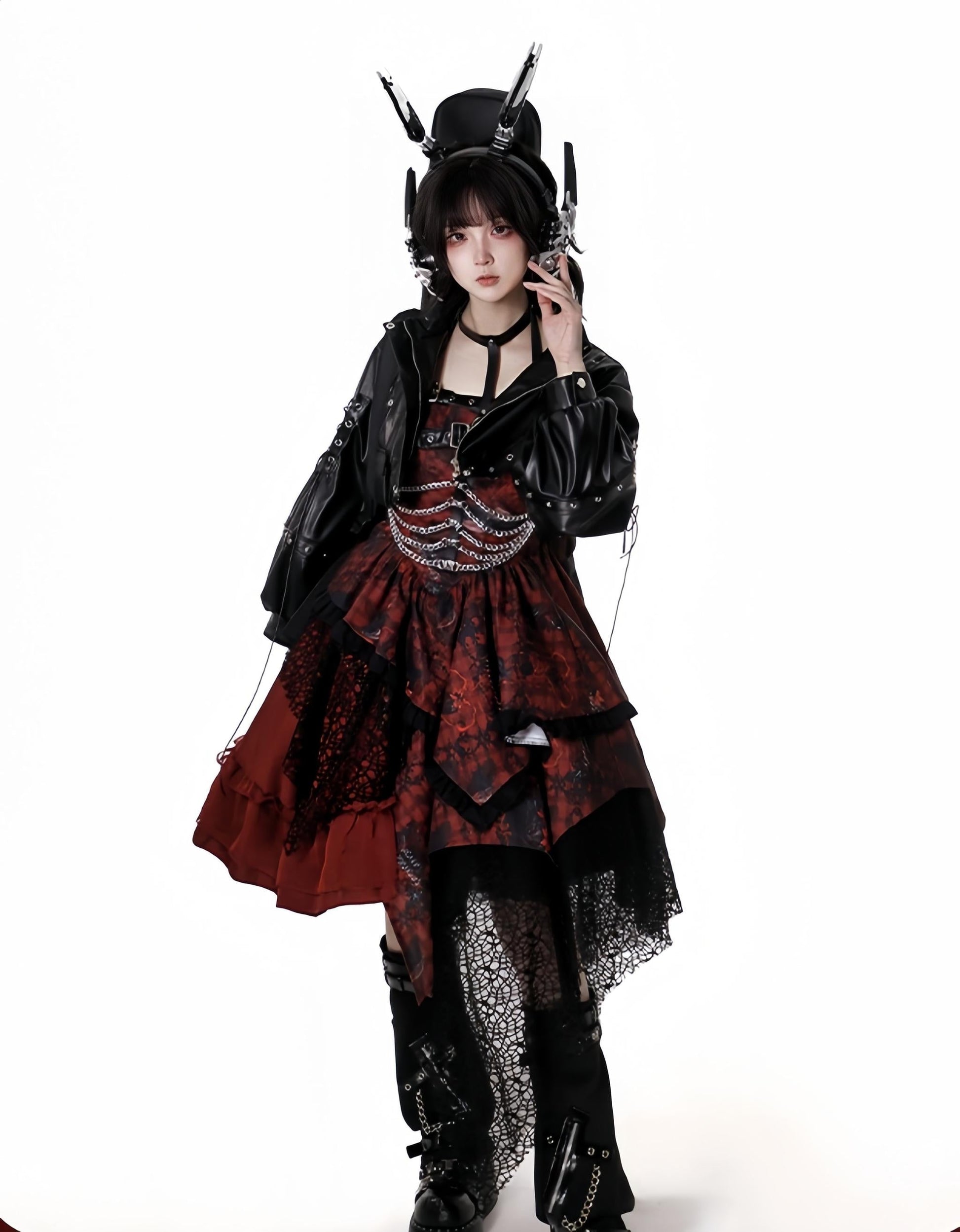 YingLuoFu - Bleeding Strawberry - Gothic Lolita JSK Dress With Jacket/Rib Chain Accessory
