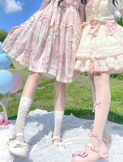 Sheep Puff - Hug Bear - Sweet Lolita Heel Shoes Bear Metal Buckle Bow Shoes