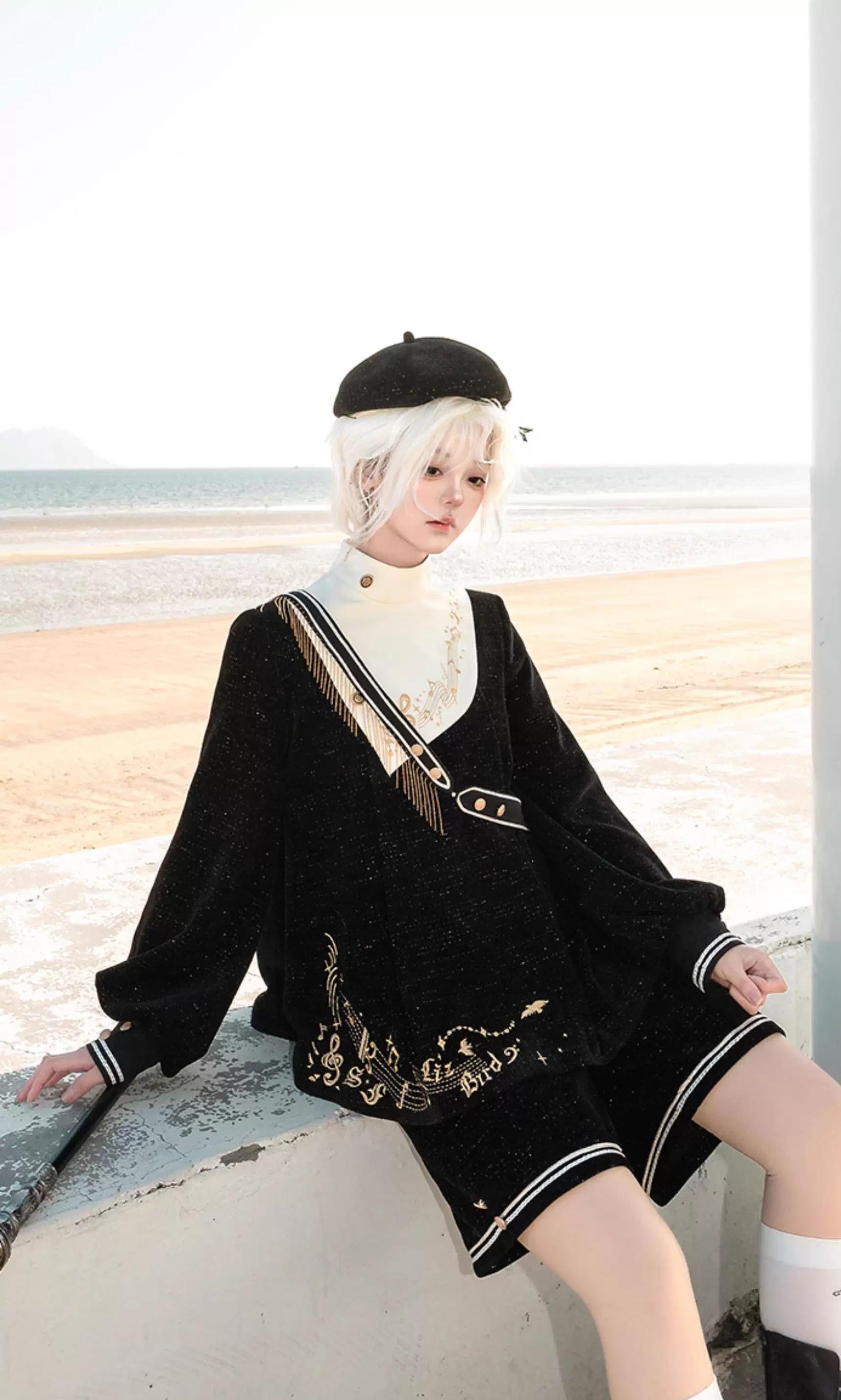 LizBird - Tomorrow Song - Ouji Lolita Loose Sweater and A-line Shorts