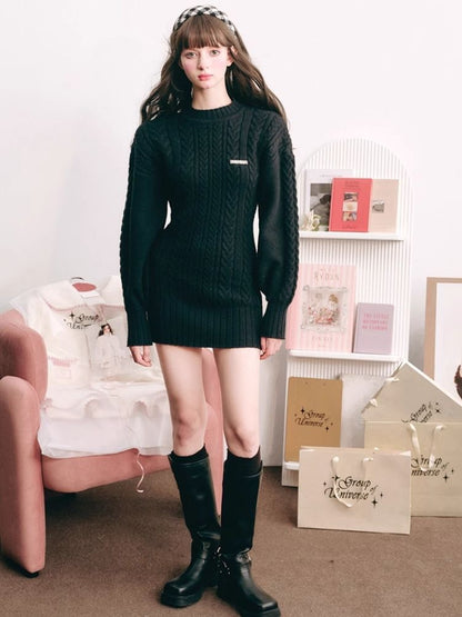 Warm Plush Slim Waisted Long Sleeve Knit Dress【s0000004441】