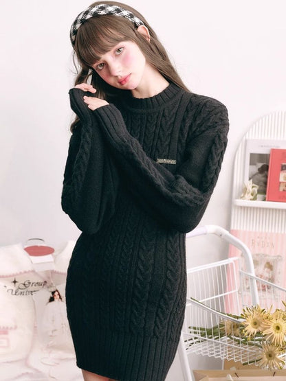 Warm Plush Slim Waisted Long Sleeve Knit Dress【s0000004441】