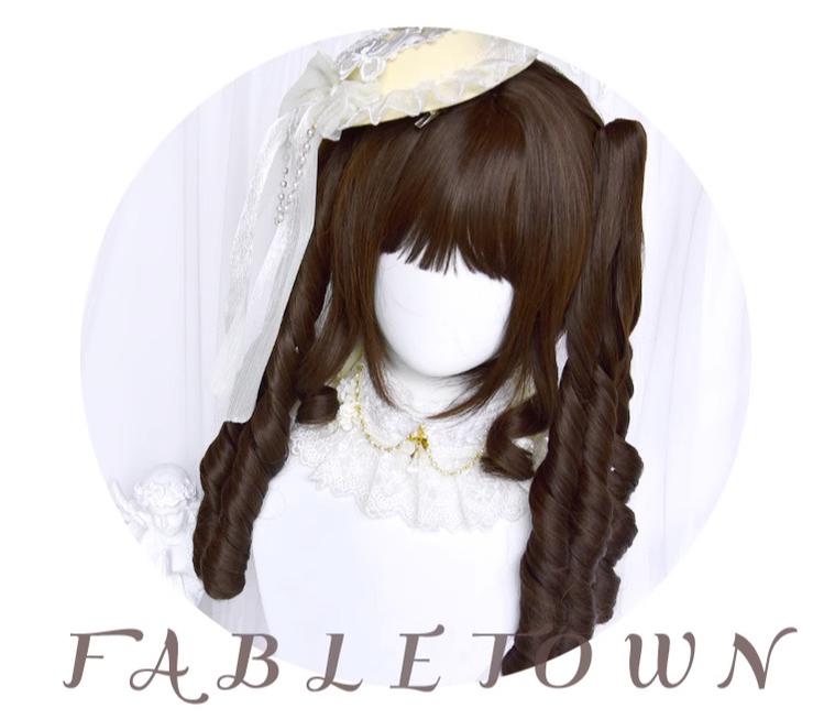 Sinwavy - Fairy Tale Town - Classic Lolita Wig Dark Brown Roman Curly Double Ponytail Wig