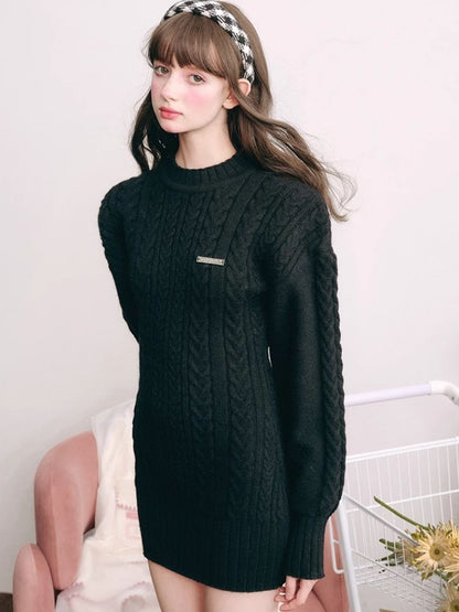 Warm Plush Slim Waisted Long Sleeve Knit Dress【s0000004441】