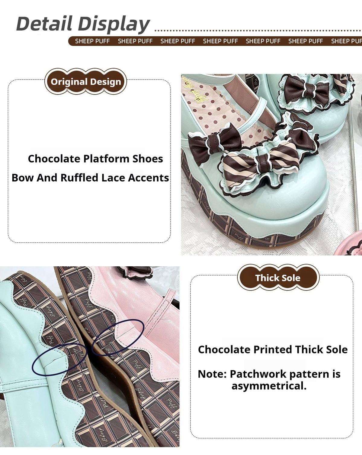 Sheep Puff - Chocolate Sponge Cake - Sweet Lolita Thick-Sole Shoes with Printed Platform