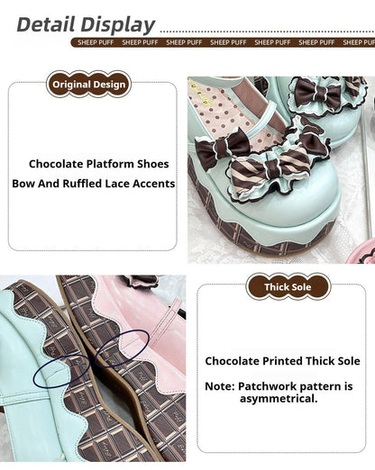 Sheep Puff - Chocolate Sponge Cake - Sweet Lolita Thick-Sole Shoes with Printed Platform