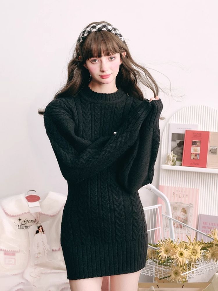 Warm Plush Slim Waisted Long Sleeve Knit Dress【s0000004441】