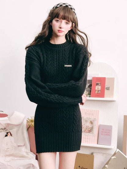 Warm Plush Slim Waisted Long Sleeve Knit Dress【s0000004441】