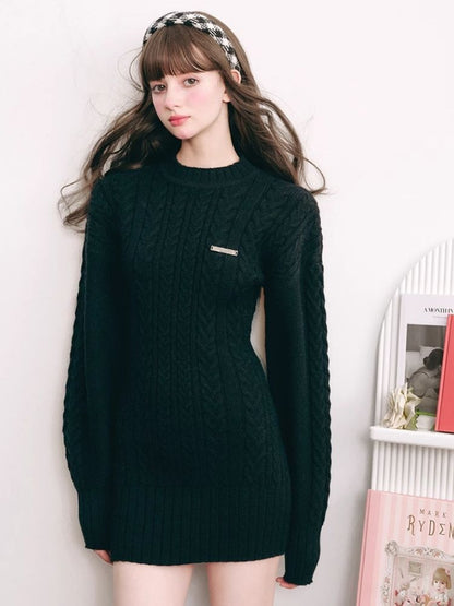 Warm Plush Slim Waisted Long Sleeve Knit Dress【s0000004441】