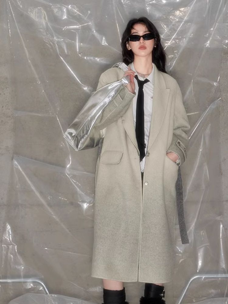 Mid-Length Suit Collar Reversible Tweed Coat【s0000004865】