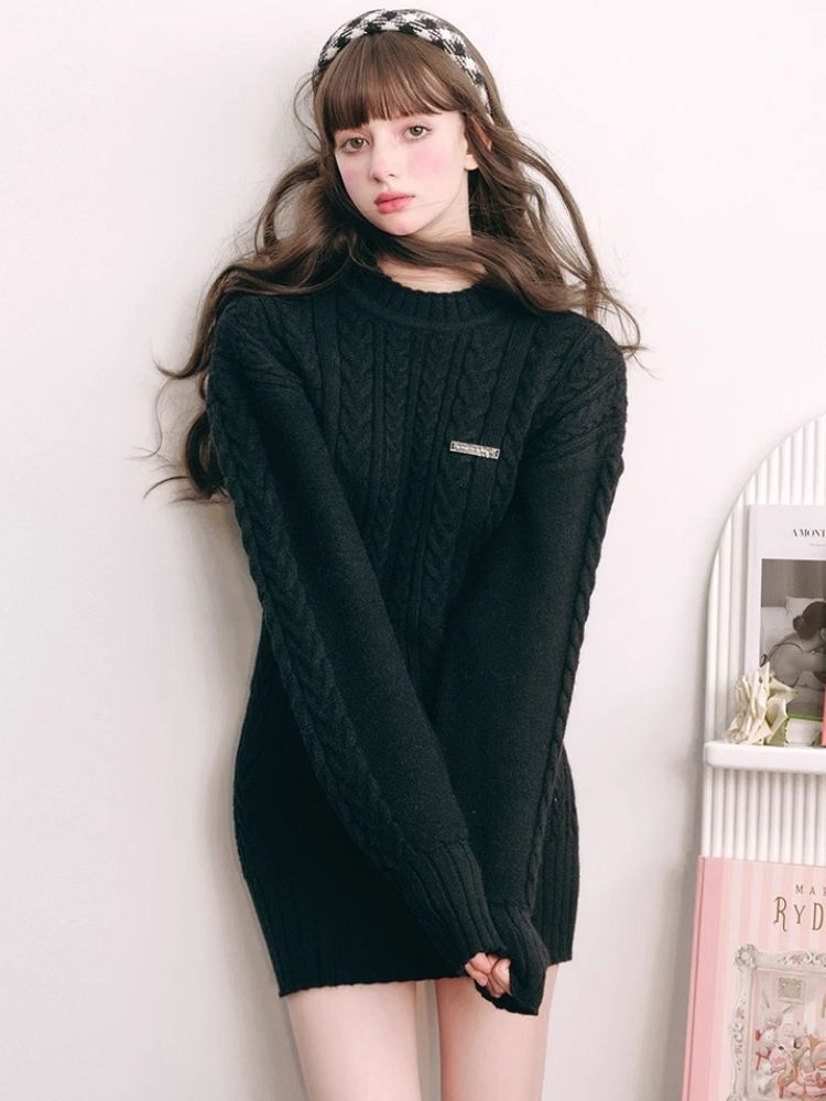 Warm Plush Slim Waisted Long Sleeve Knit Dress【s0000004441】