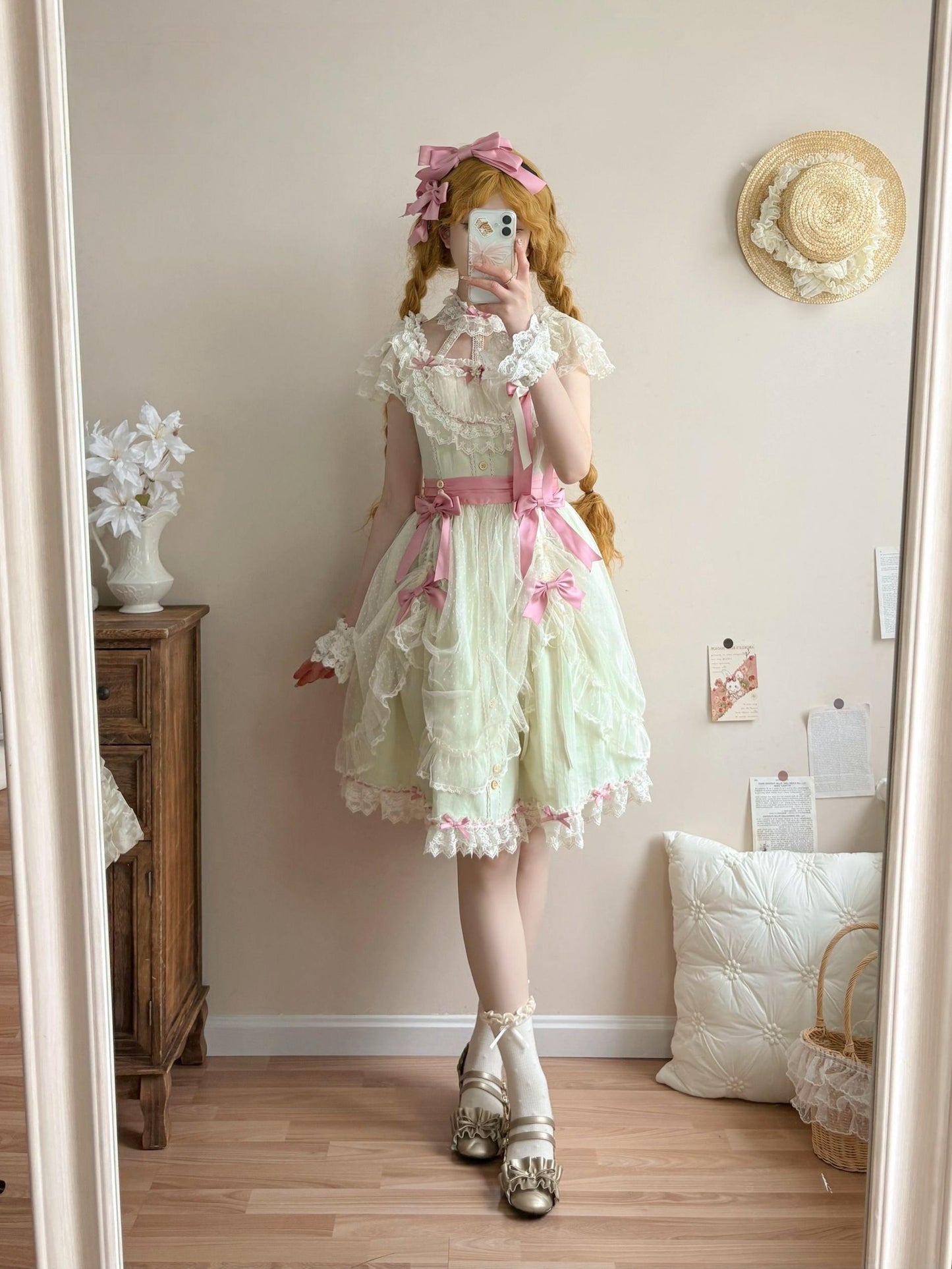 Uncle's Workshop - Fluttering Cherry Spring Strings - Cotton Sweet Lolita JSK Dress