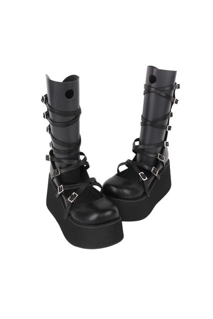 Angelic imprint - Punk Lolita High Platform Shoes With Calf-length Straps