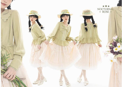 ZeeYe - Night Rose - Classic Lolita Shirt Double Layer Bow Embroidered Versatile Blouse