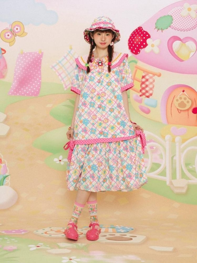 Flower Print Short-sleeved Summer Dress【s0000003092】