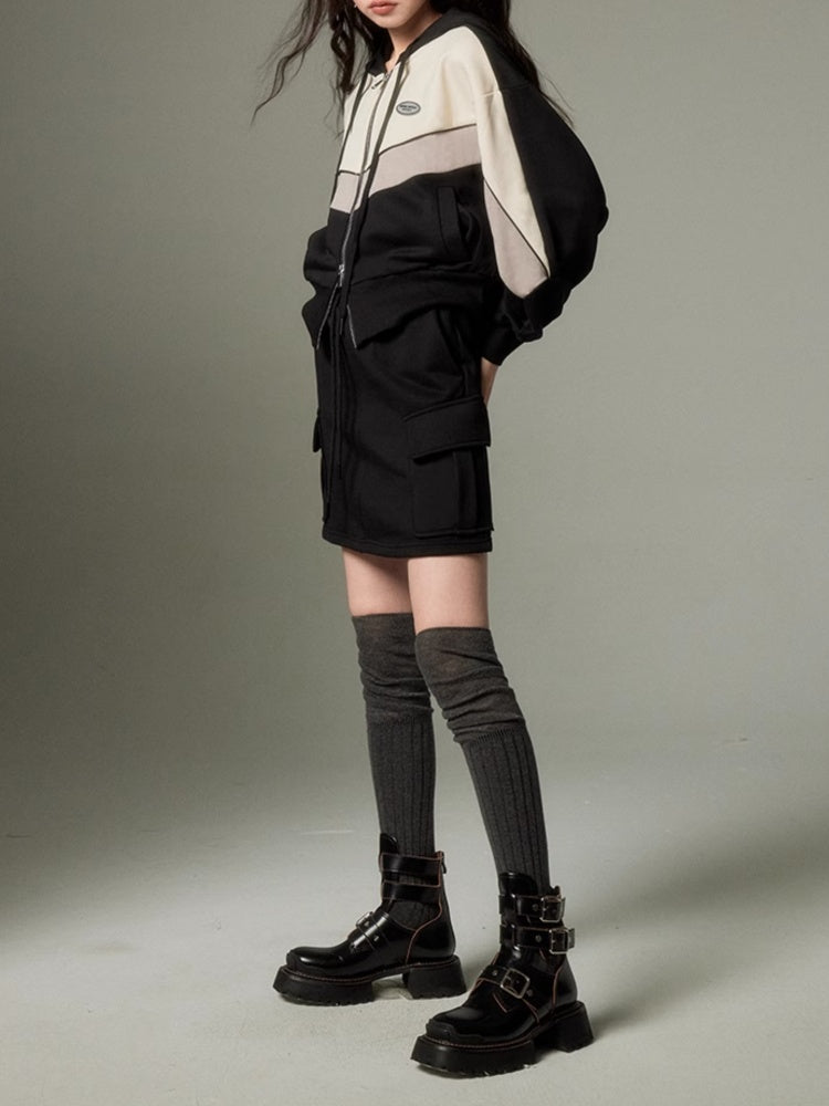 Sports Style ZIP-Up Hoodie ＆ A-Line Skirt【s0000003191】