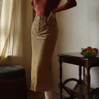 Gray brown retro straight skirt