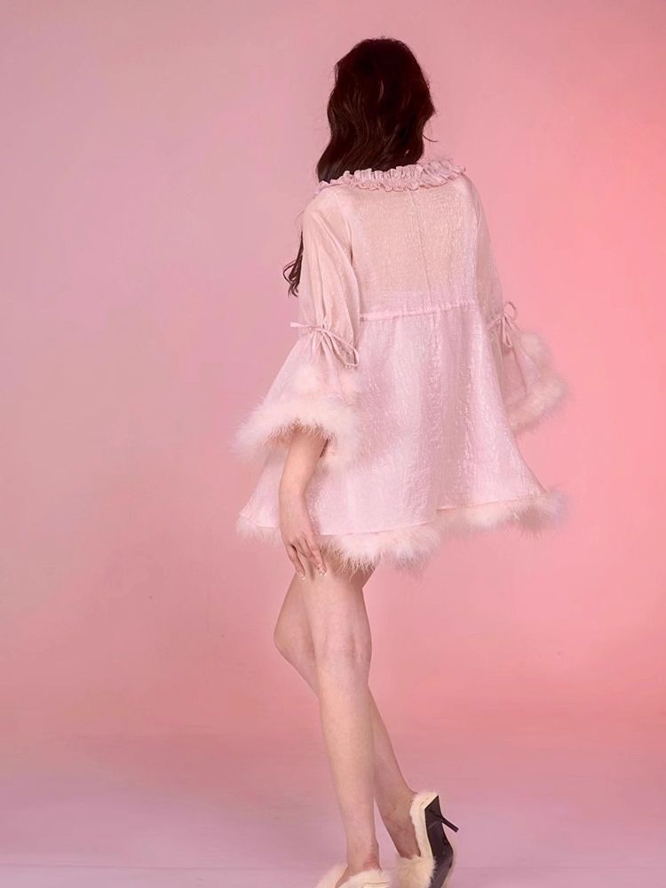 Sexy Pajamas Pink Halter Dress Robe Set【s0000006583】