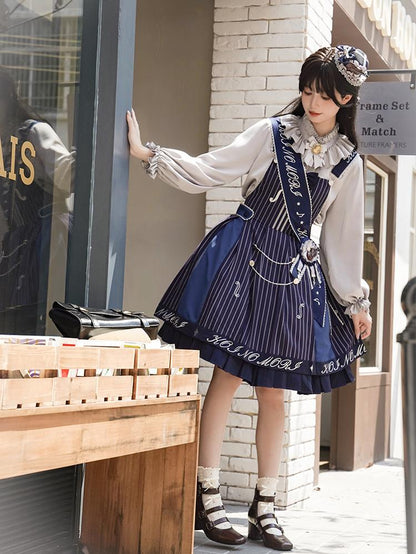Forest Fluorescent Carps - Classic Lolita Salopette Set Violin Preppy Style Dress