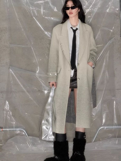 Mid-Length Suit Collar Reversible Tweed Coat【s0000004865】