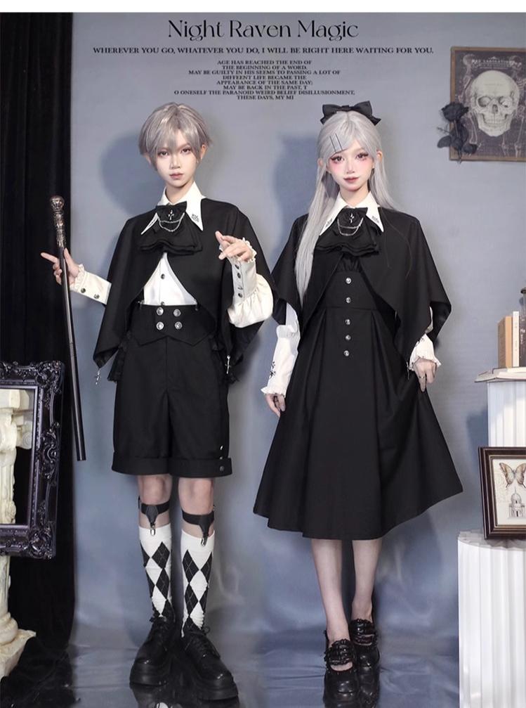 CastleToo - Night Raven Magic - Ouji Lolita Dress Set, Suspender Shorts & Cape