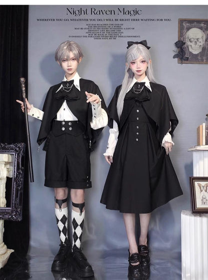 CastleToo - Night Raven Magic - Ouji Lolita Dress Set, Suspender Shorts & Cape
