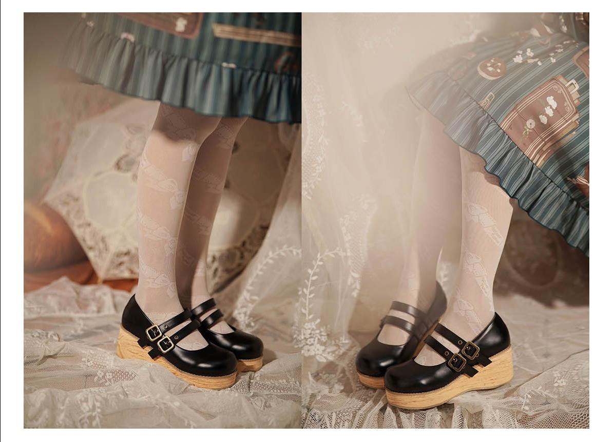 MODO - Retro Lolita Round Toe Wood Bottom Shoes