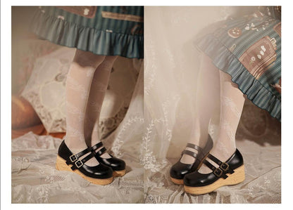 MODO - Retro Lolita Round Toe Wood Bottom Shoes