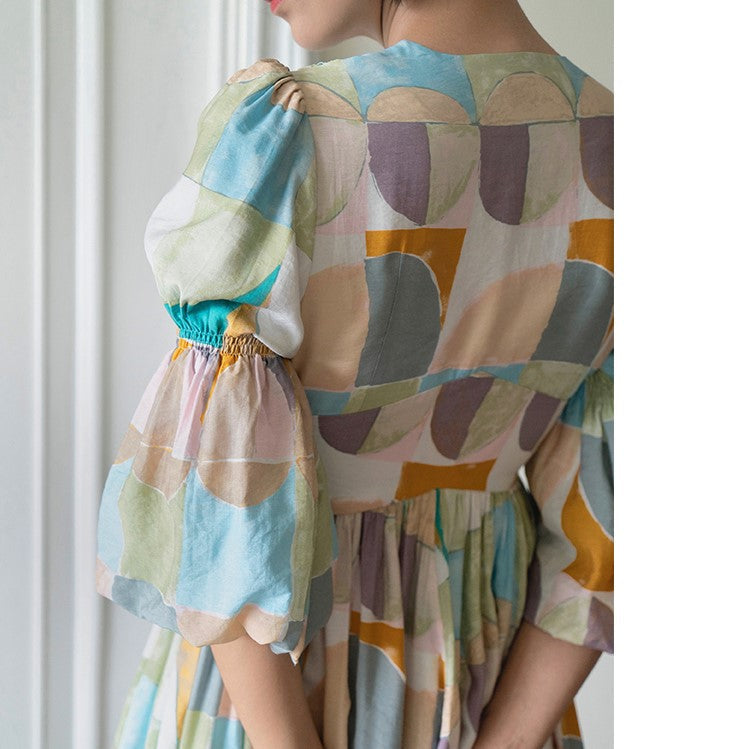 Geometric pattern oil painting dress