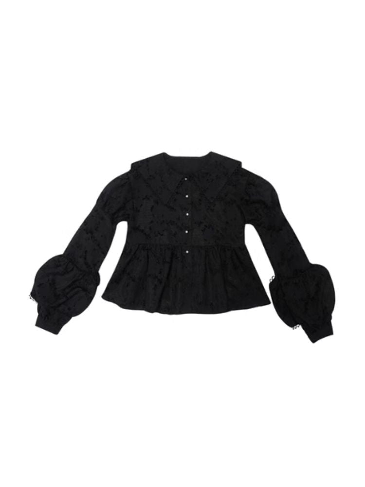 Loose Vintage Lace Bubble Long Sleeve Shirt【s0000004901】