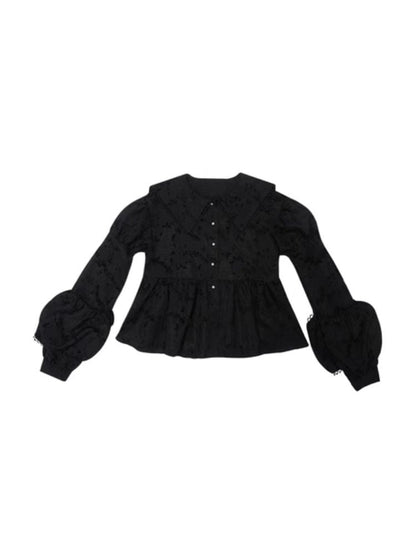 Loose Vintage Lace Bubble Long Sleeve Shirt【s0000004901】